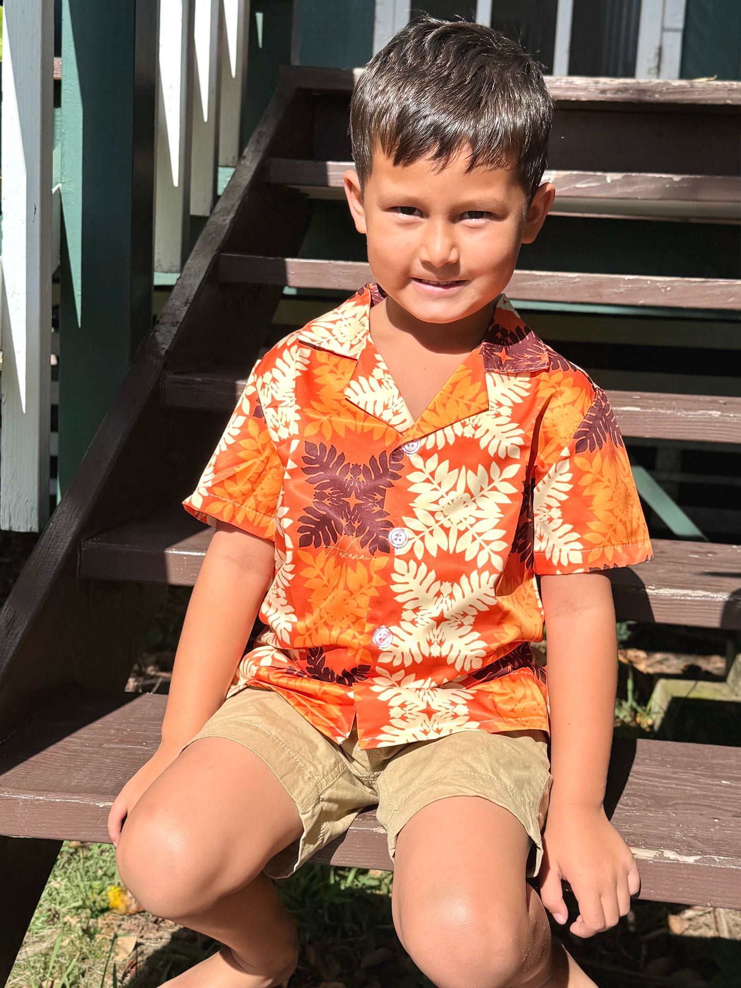 Orange Hawaiian Quilt Aloha Shirt