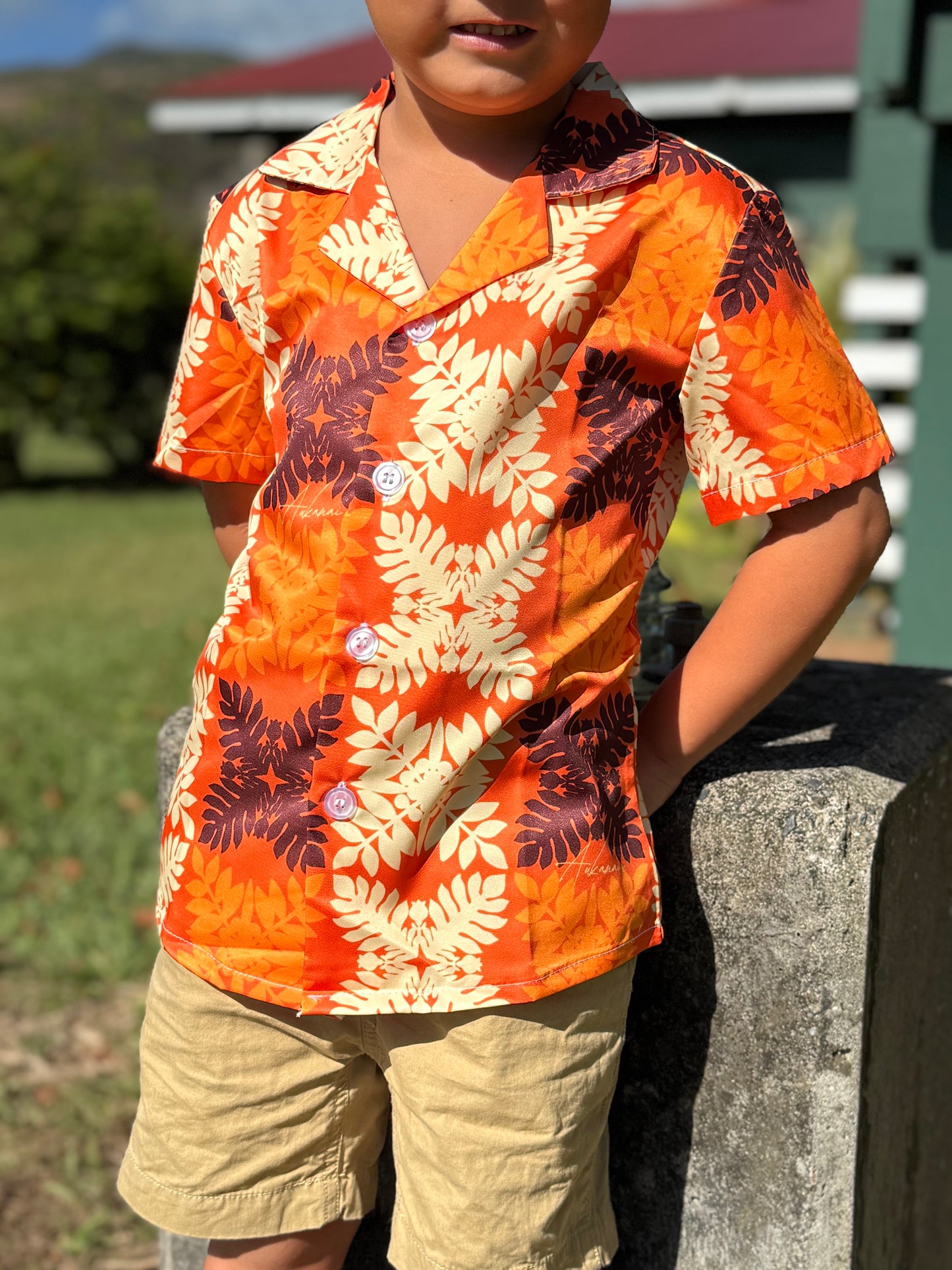 Orange Hawaiian Quilt Aloha Shirt
