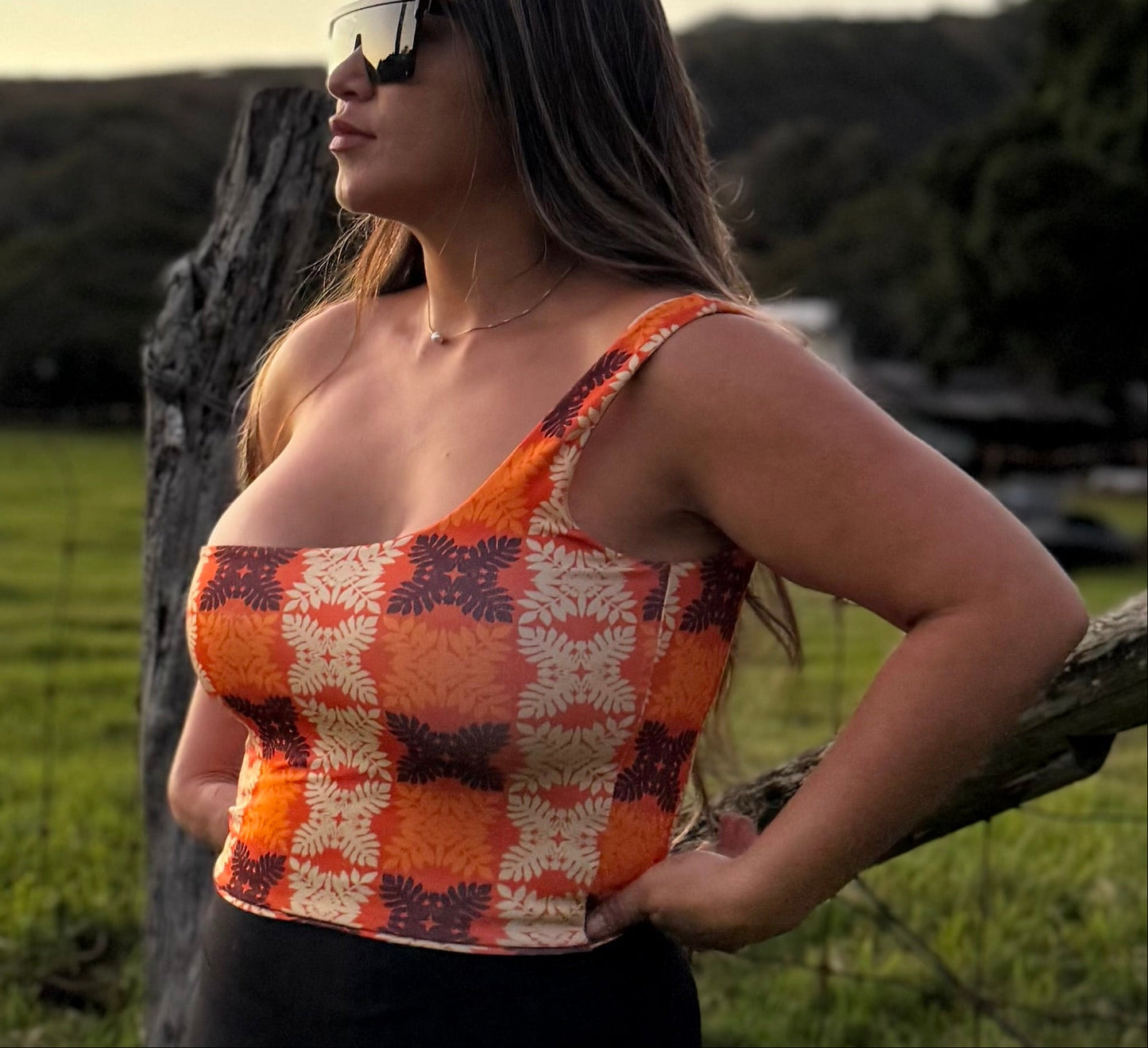 Orange Hawaiian Quilt Womenʻs one shoulder top