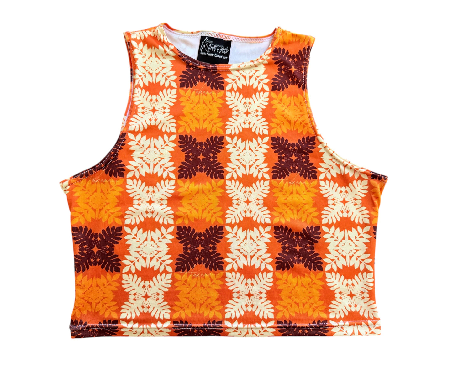 Orange Hawaiian Quilt Womenʻs skinny crop top