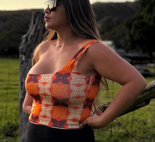 Orange Hawaiian Quilt Womenʻs one shoulder top